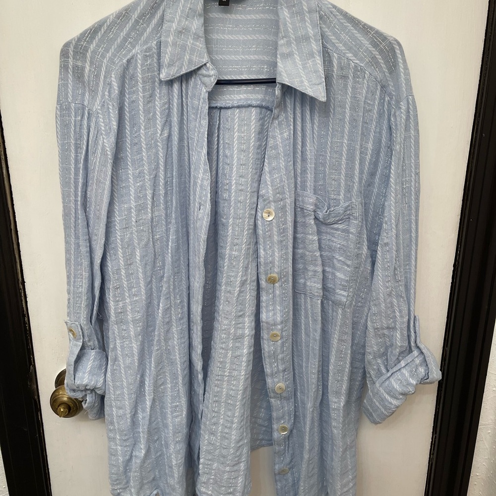Light Blue Striped Button-Up Shirt